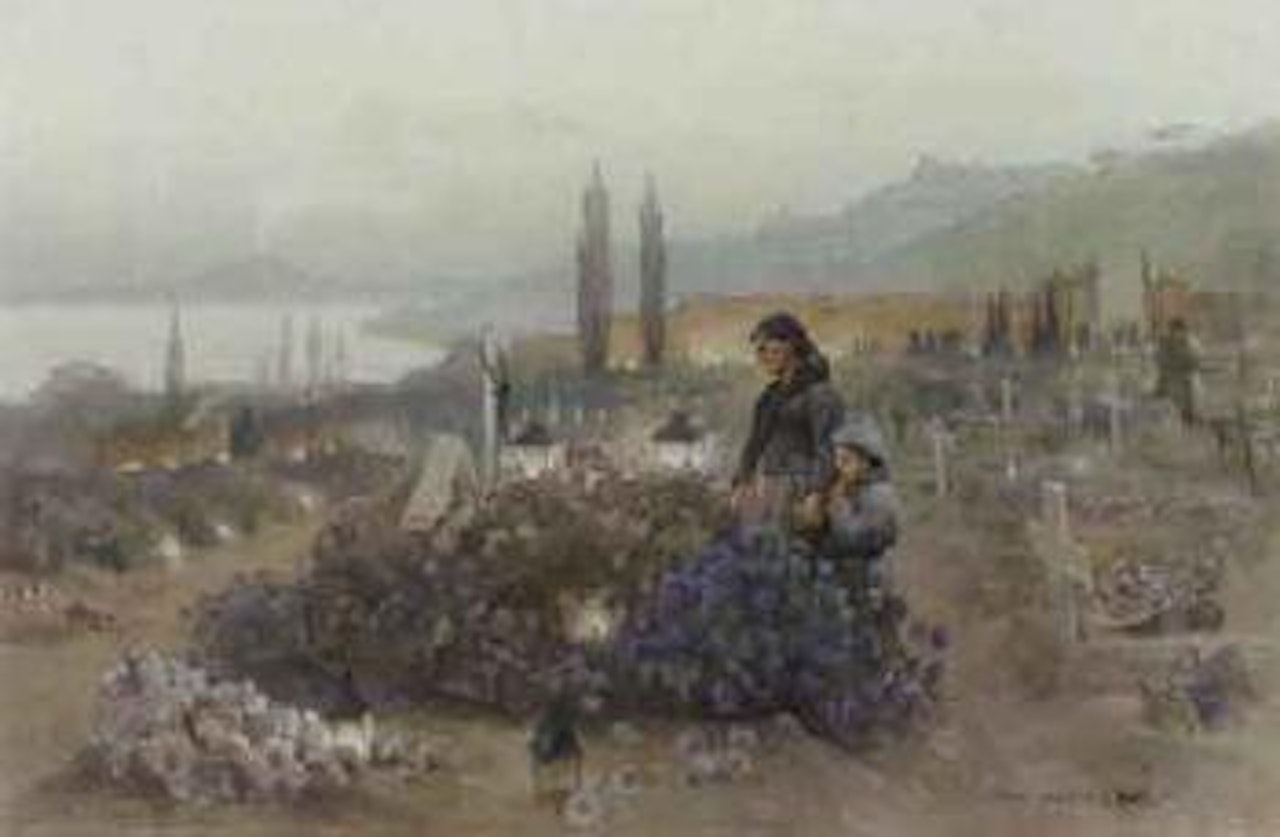 Southern graveyard in evening by Anshelm Schultzberg