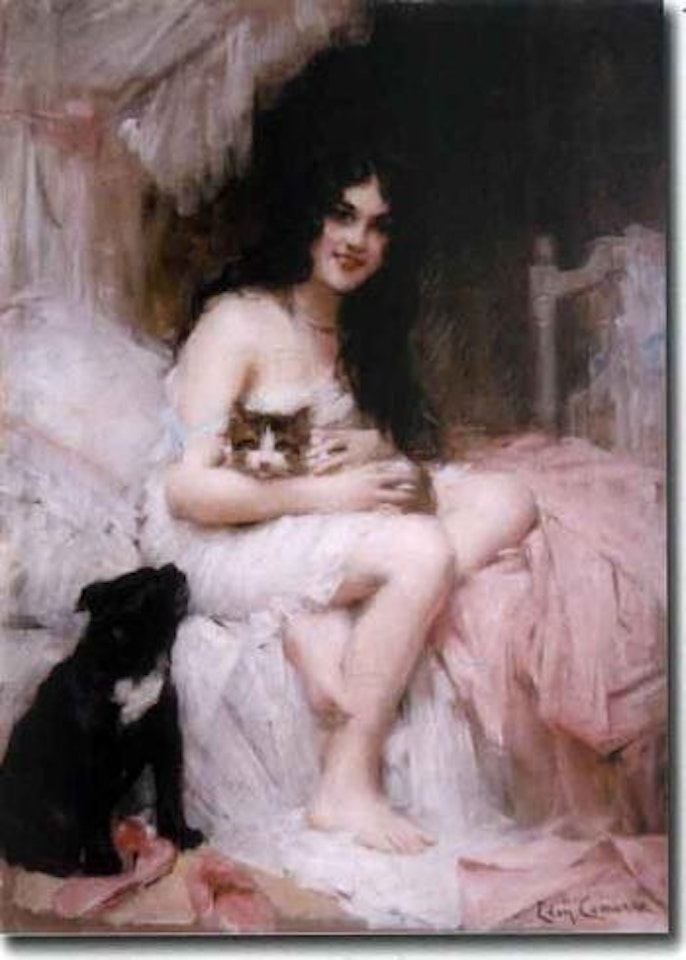 Femme, chien et chat by Leon Comerre