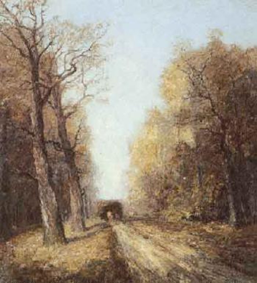 Forest path with oxen wagon piled high by Otto Pippel
