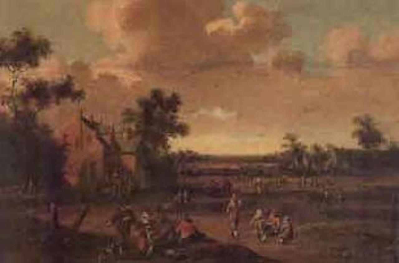 Lively village street by Cornelis Droochsloot