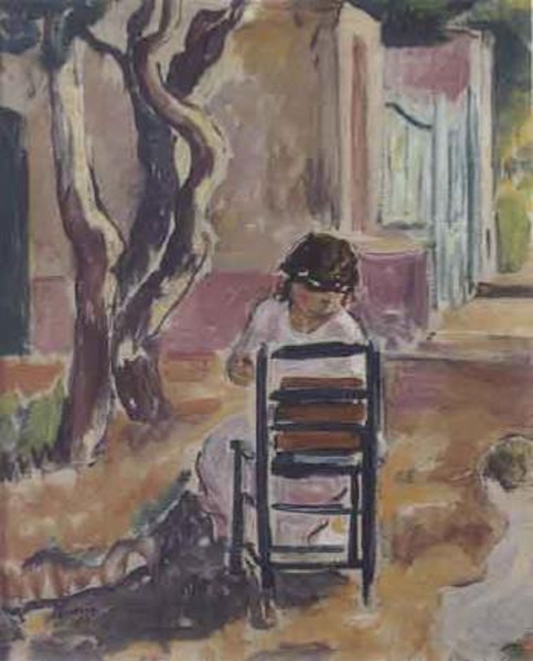 Jeune femme au jardin dans le fauteuil vert by Henri Lebasque
