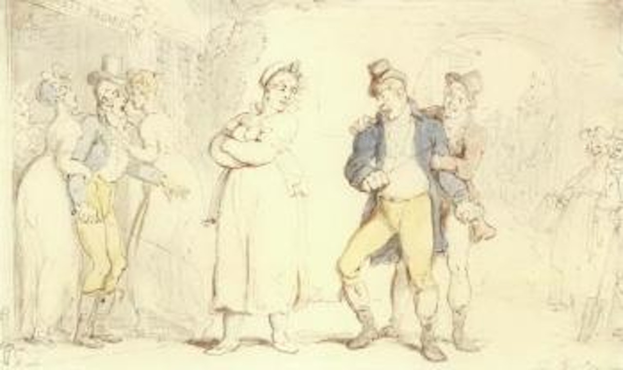 Two young gentlemen quarreling outside Grant's Bagnio by Thomas Rowlandson