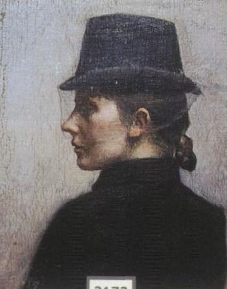 Portrait of lady in profile wearing hat by Paul Fischer