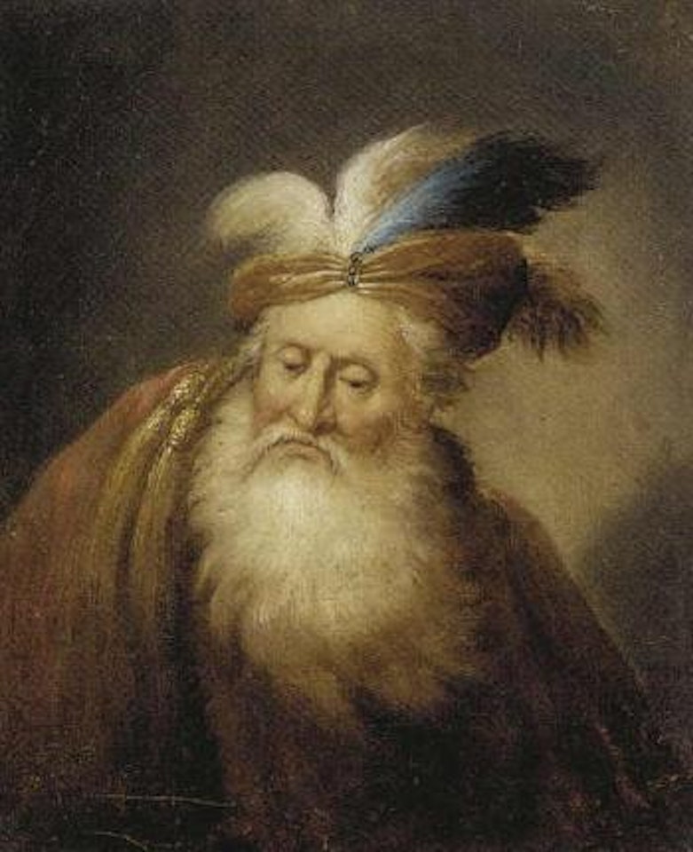 Portrait of a beard old man, wearing a turban and red mantle by Christian Wilhelm Ernst Dietrich