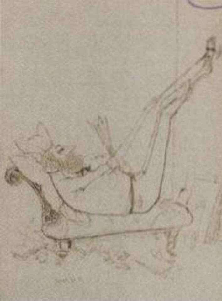 Artist painting his foot by Ronald Searle
