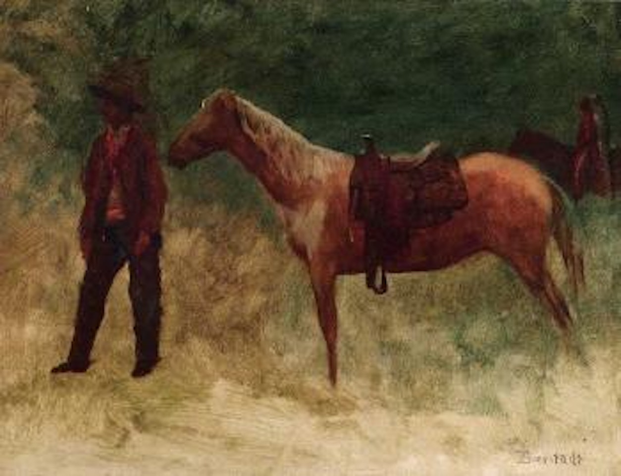 Standing cowboy with horse by Albert Bierstadt