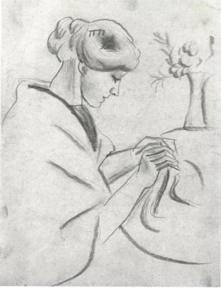 Woman sewing II by August Macke