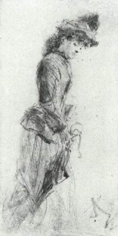 Woman with umbrella and hat by Adolph Menzel
