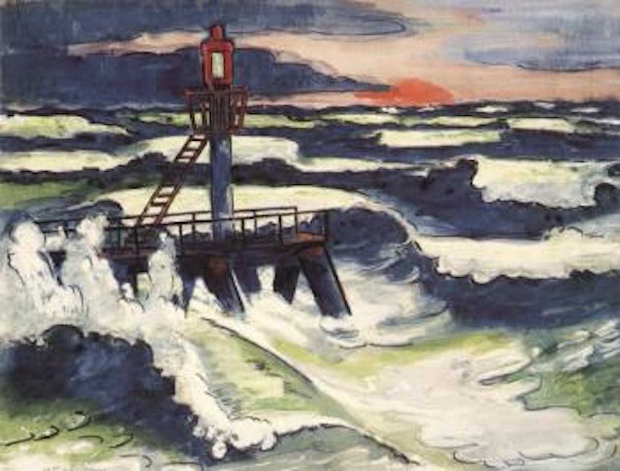 Sunset on the Mole in Leba by Max Pechstein