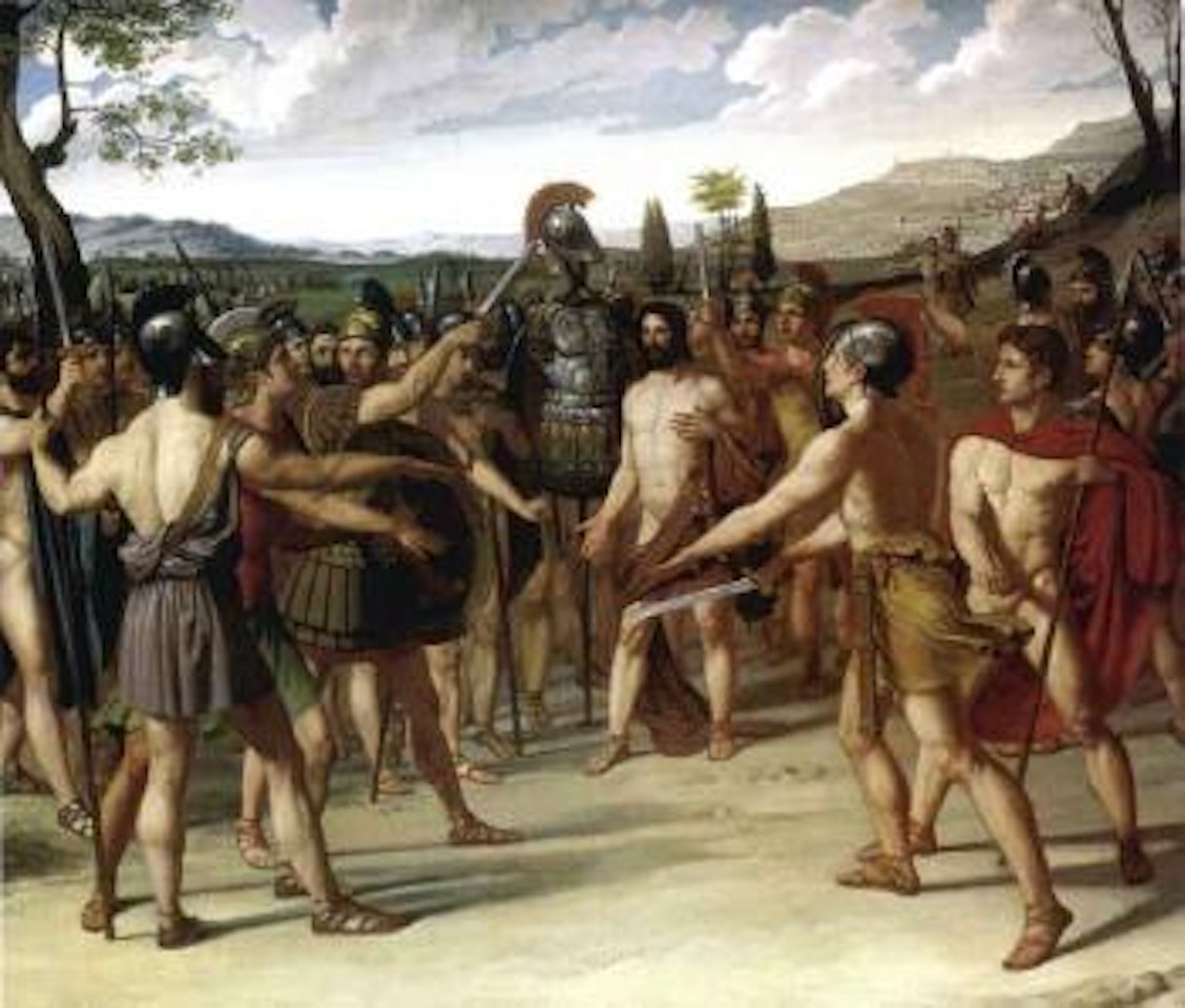 Romulus offre a Jupiter les depouilles opimes d'Acron by French School