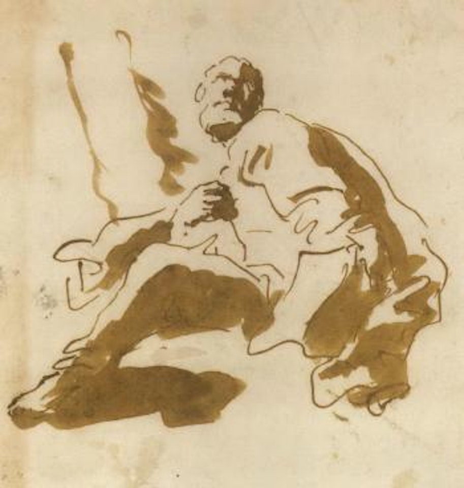 Man seated by tree by Giovanni Domenico Tiepolo