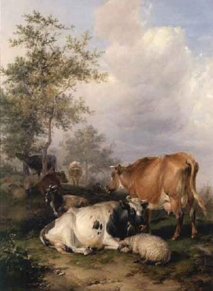 Cattle, sheep and a goat by Thomas Sidney Cooper