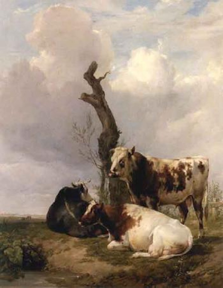 Cattle resting in a landscape by Thomas Sidney Cooper