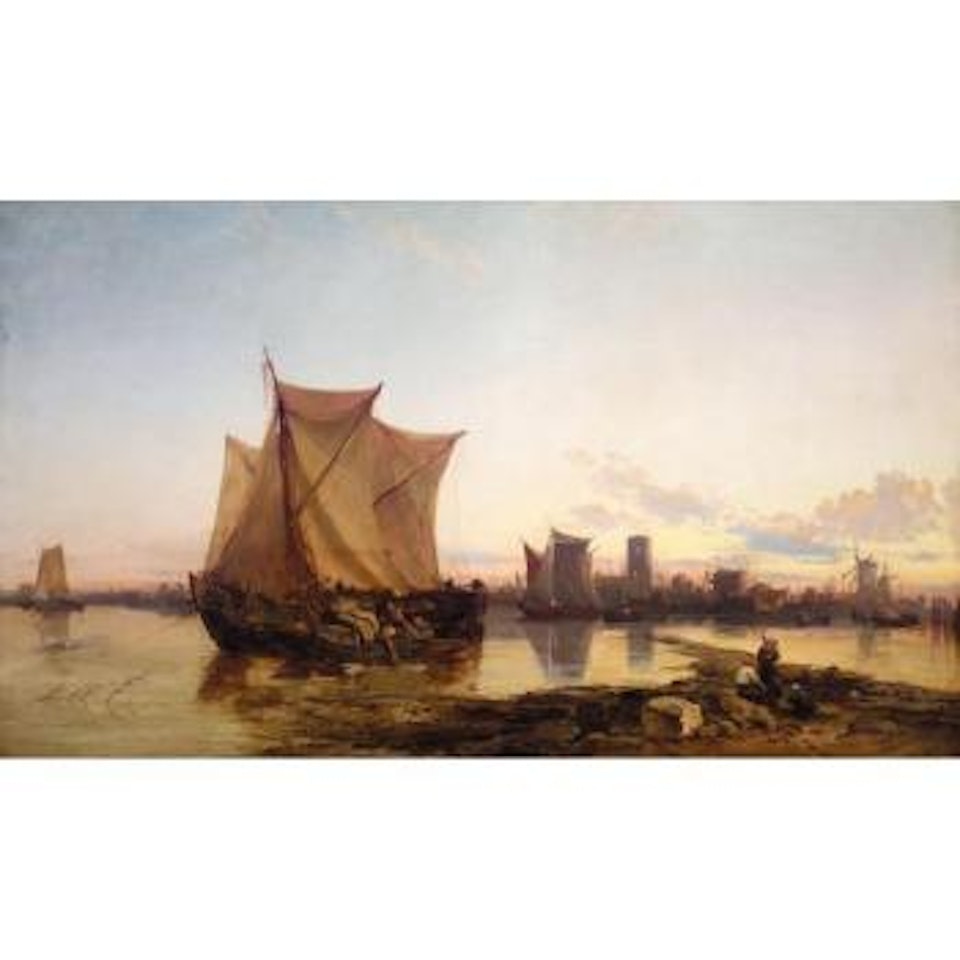 Sailing vessels at low tide by James Webb