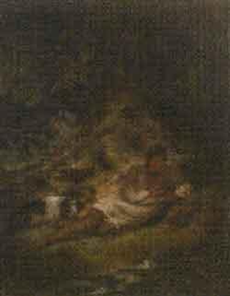 Shepherd and his dog resting by a woodland stream by Richard Westall