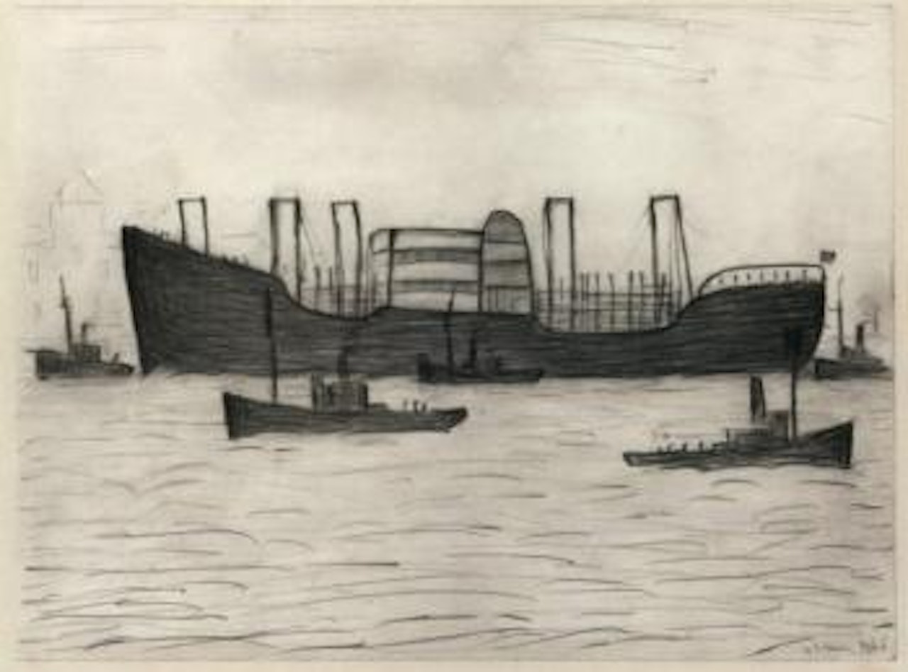 Timber boat entering the Tyne by Laurence Stephen Lowry