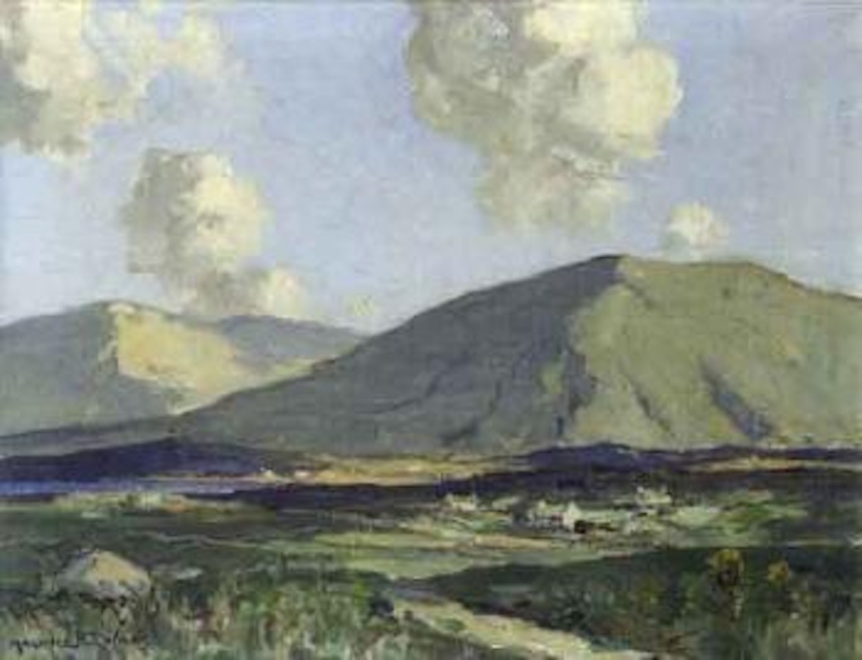 West of Ireland landscape with cottages by Maurice Canning Wilks