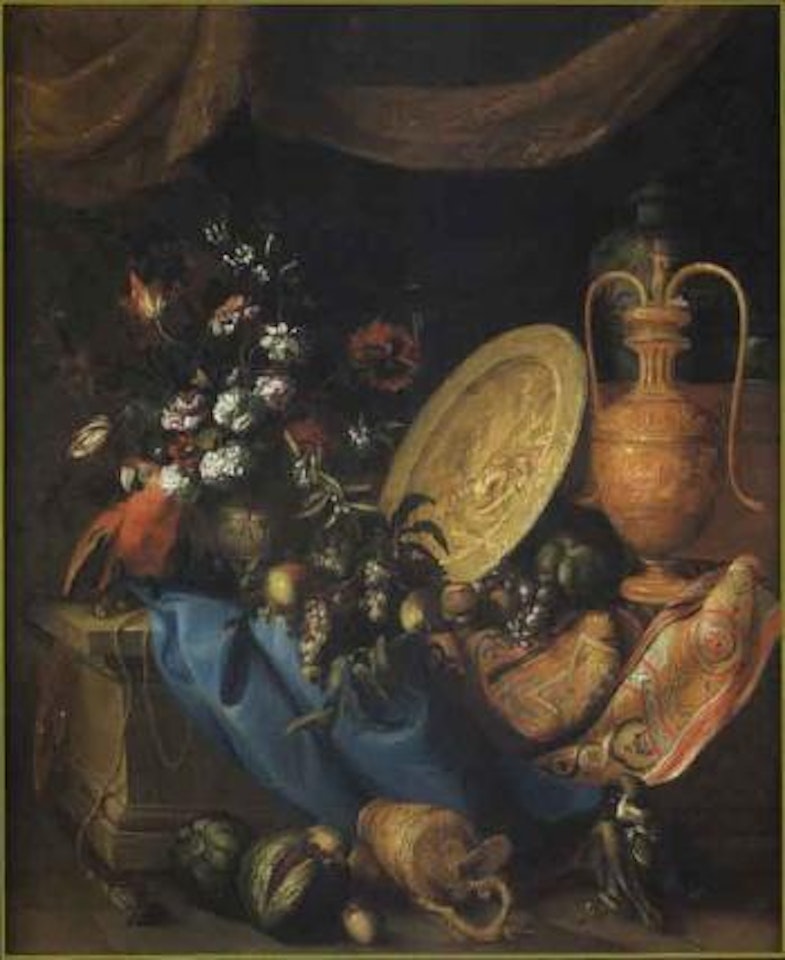 Flowers, fruit, animals and works of art by Jean Baptiste Monnoyer