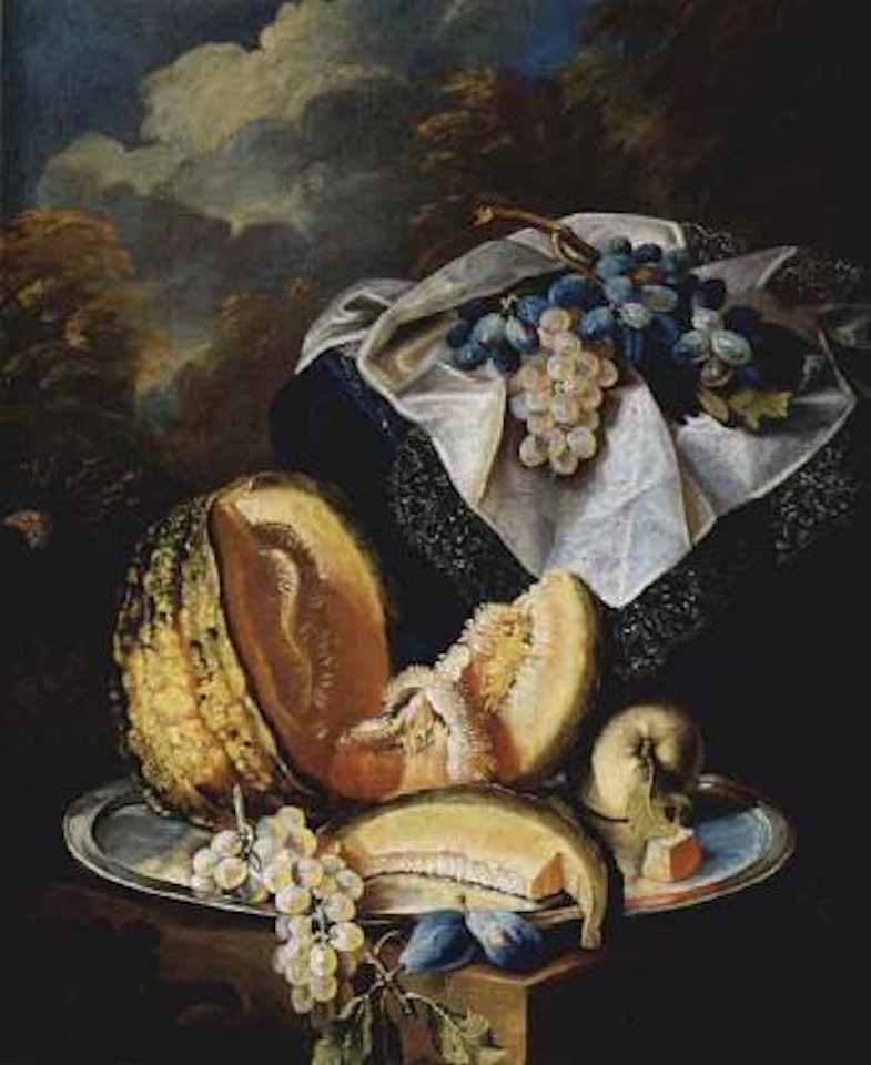 Still life with melon and grapes by Michele Pace del Campidoglio