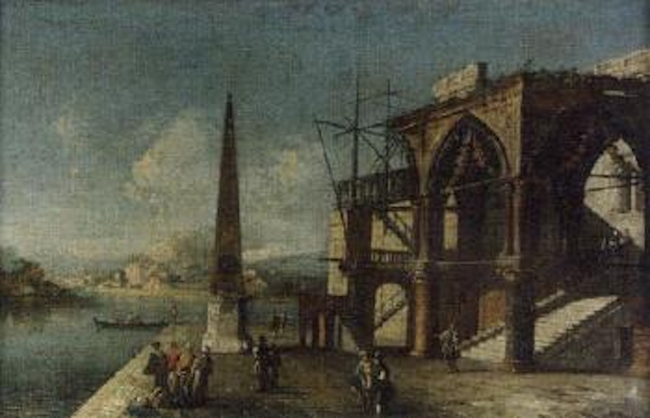 Architectural capriccio with a gothic portico and an obelisk by Michele Marieschi
