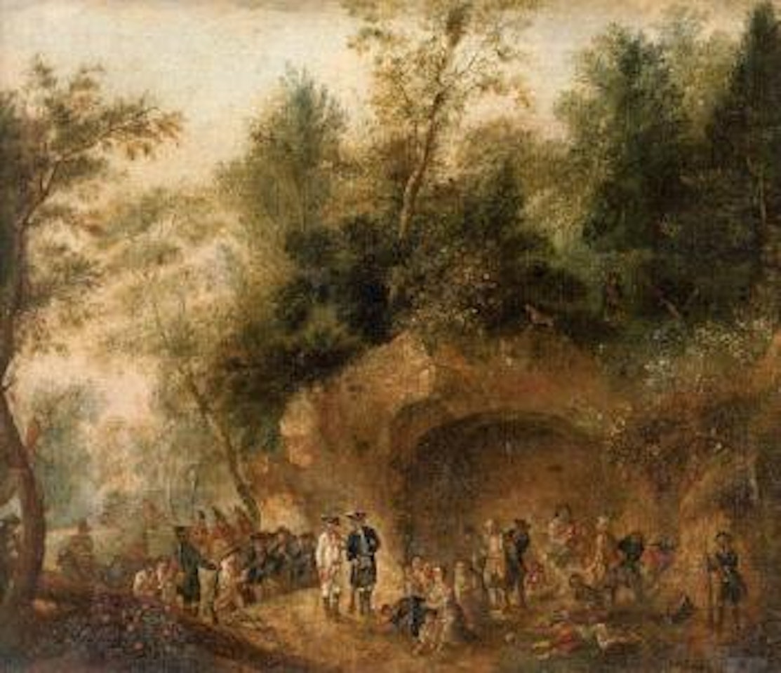 Wooed landscape with highwaymen holding up a carriage. Wooded landscape with capture of highwaymen by Christian Wilhelm Ernst Dietrich