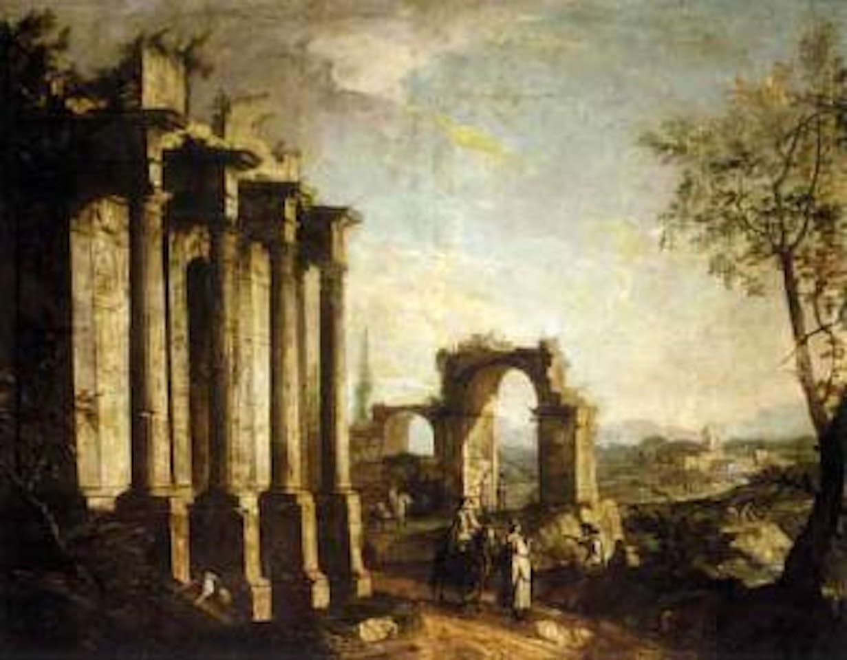 Capriccio scene with figures before classical ruins by Michele Marieschi