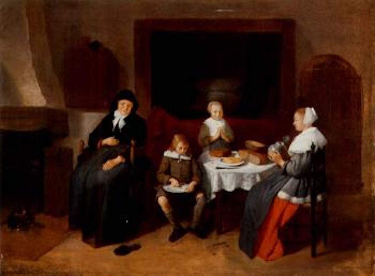 An interior with a family eating by Quirijn Gerritsz van Brekelenkam