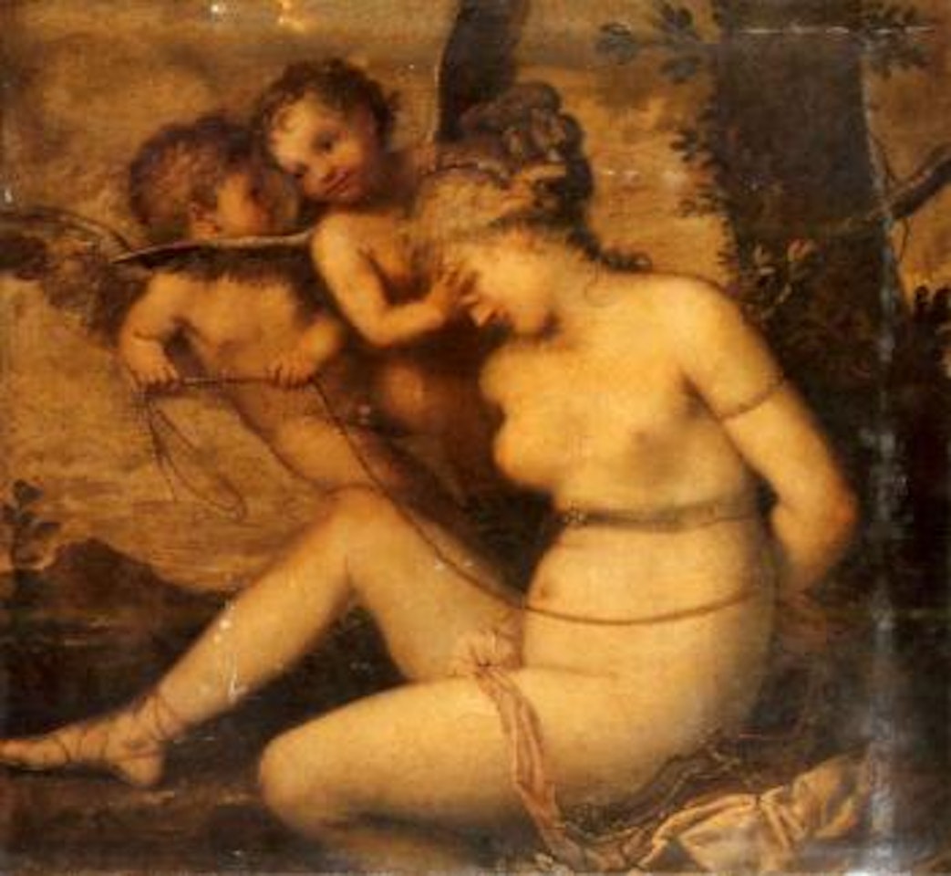 Venus being bound bt two putti by Pietro Liberi