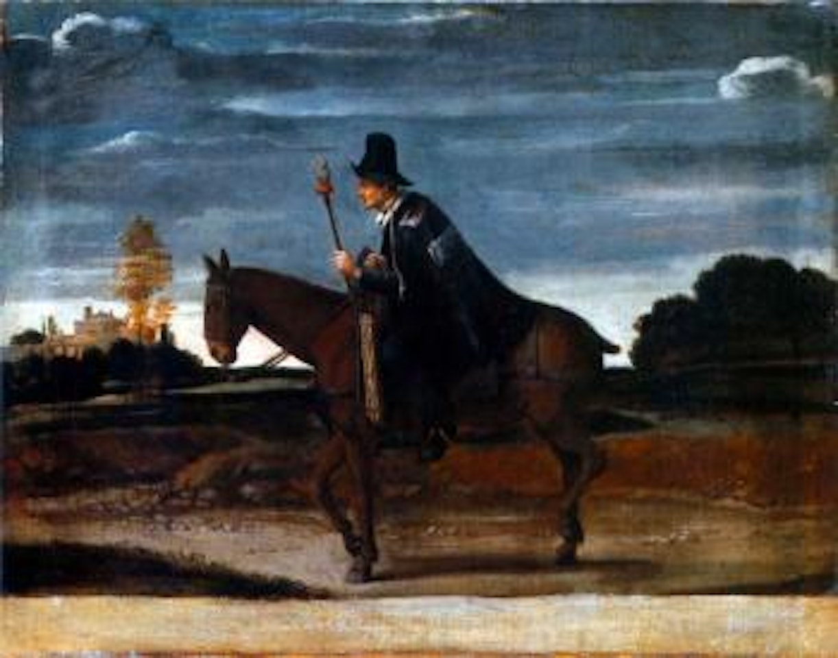 Landscape with a cloaked figure riding a donkey by Annibale Carracci