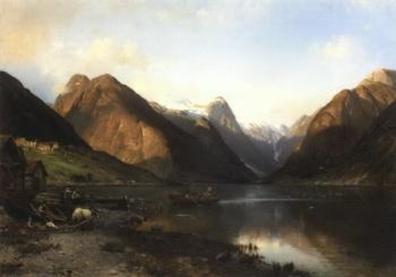 Vestland's fjord with activity at water's edge by Anders Monsen Askevold