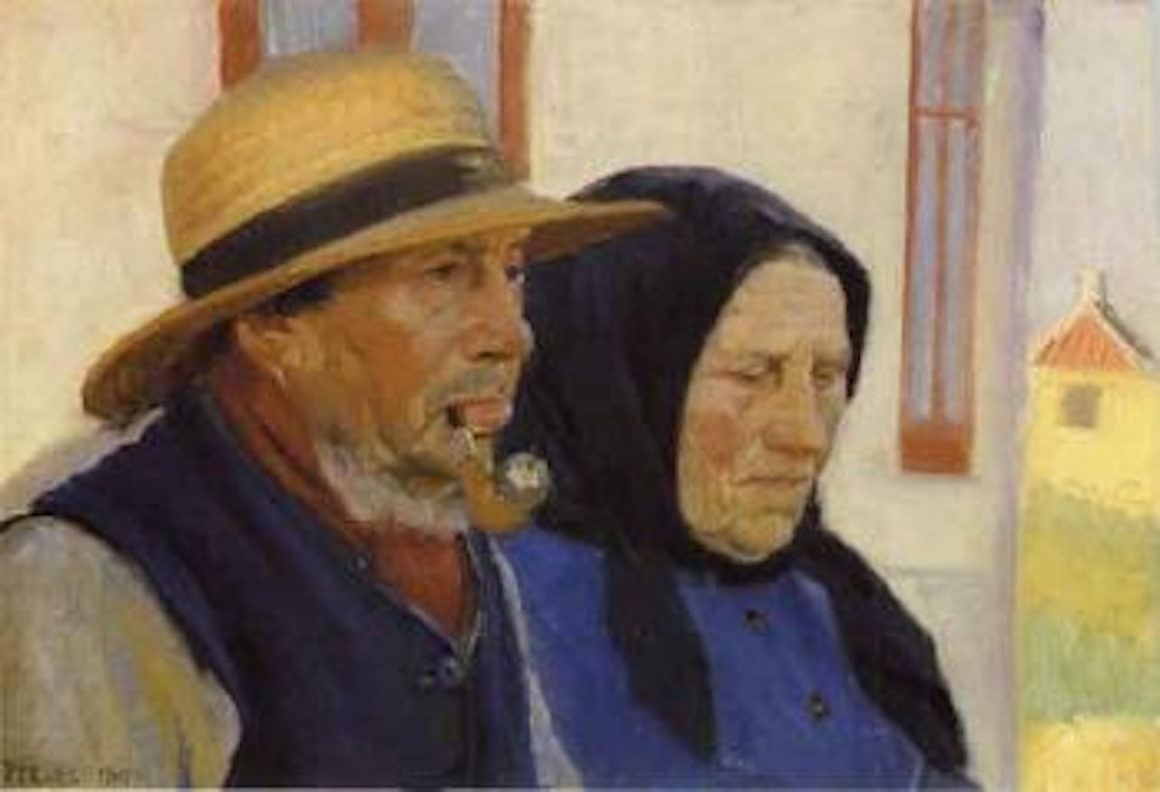 Niels and Ane Gaihede in front of their house in Osterby by Michael Ancher