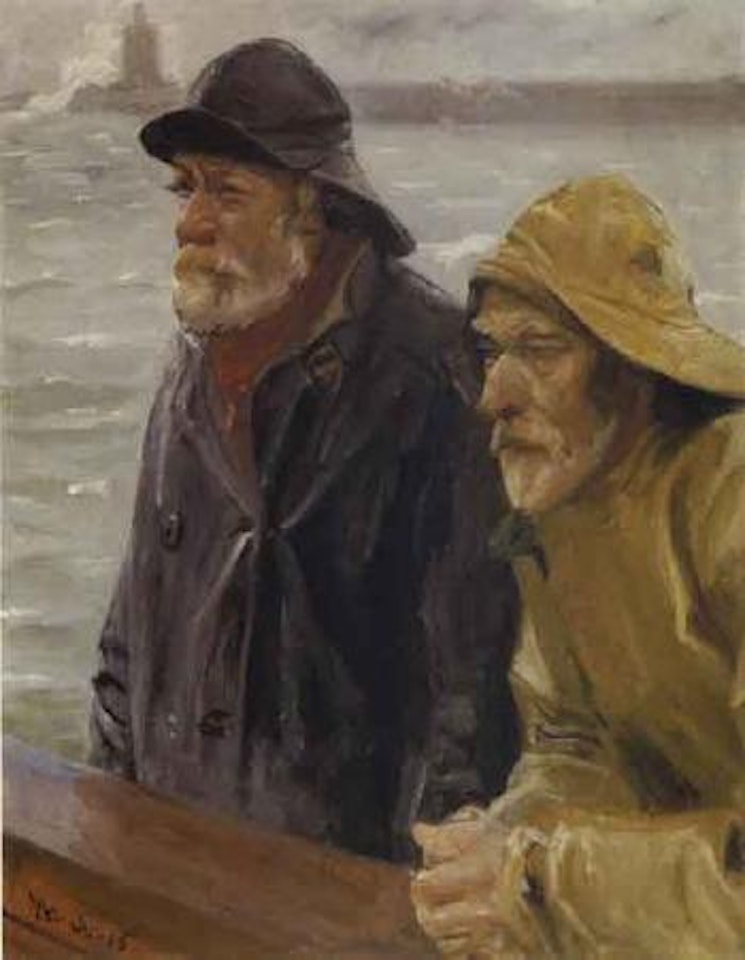 Two fishermen looking out to sea by Michael Ancher
