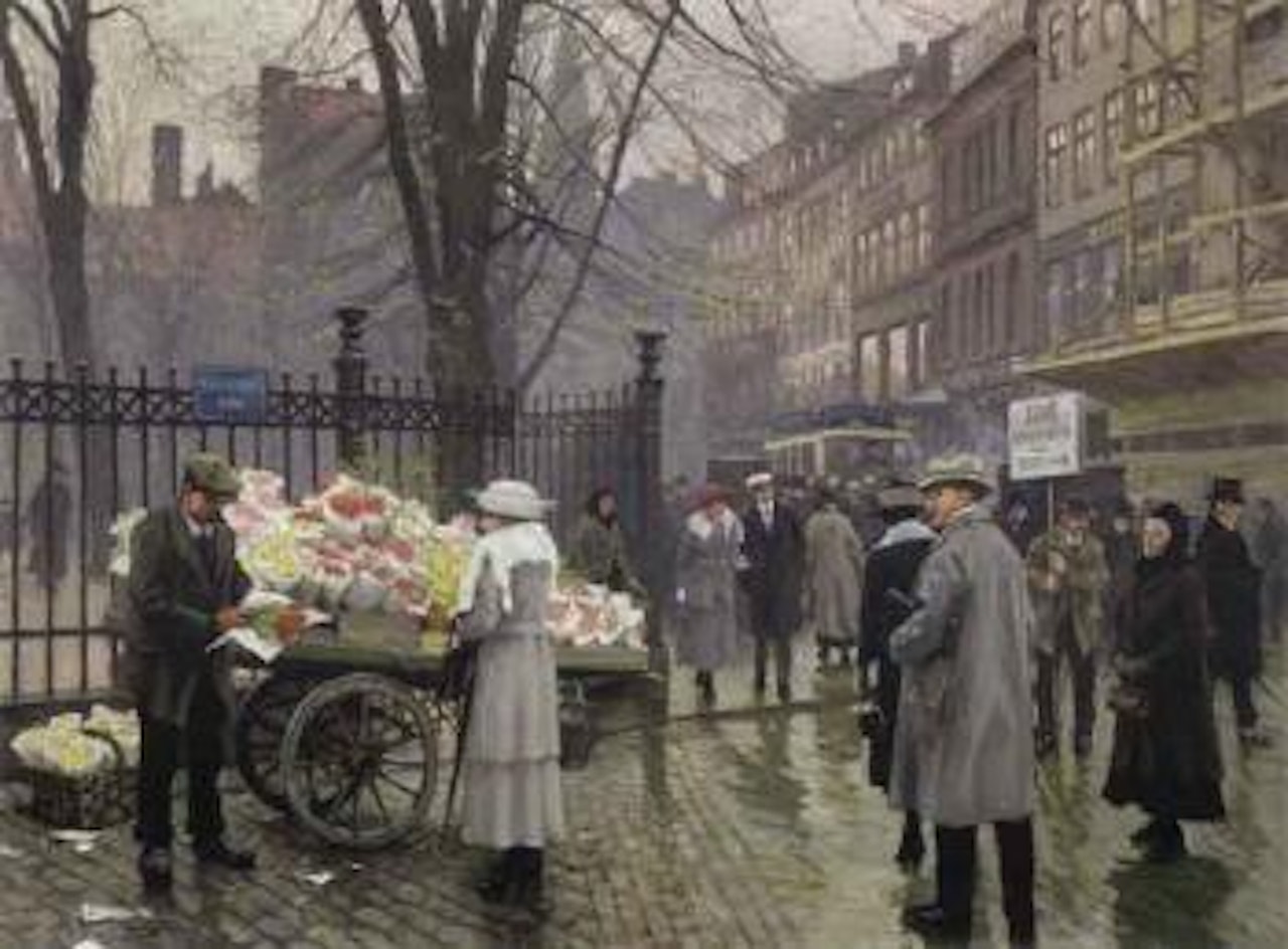 Red tulips - scene from Amagertorv by Paul Fischer
