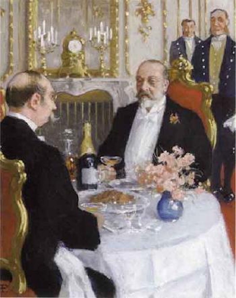 Prince Georg and Prince Valdemar toasting with champagne by Paul Fischer