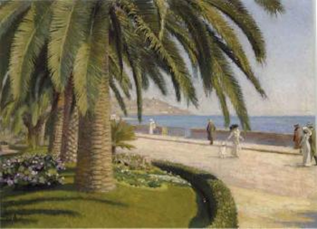 Walking underneath the palm trees, San Remo by Paul Fischer