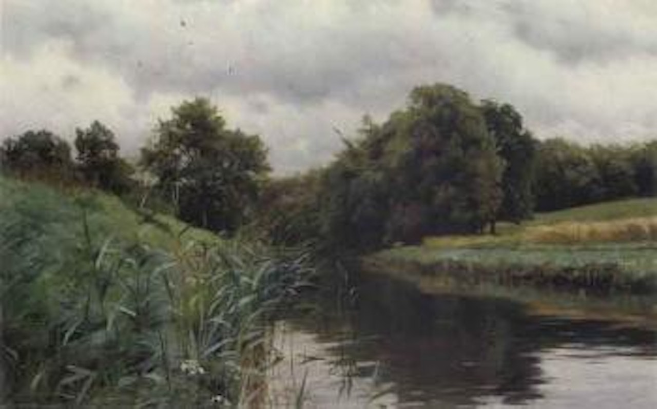 Birds in river landscape by Peder Mork Monsted
