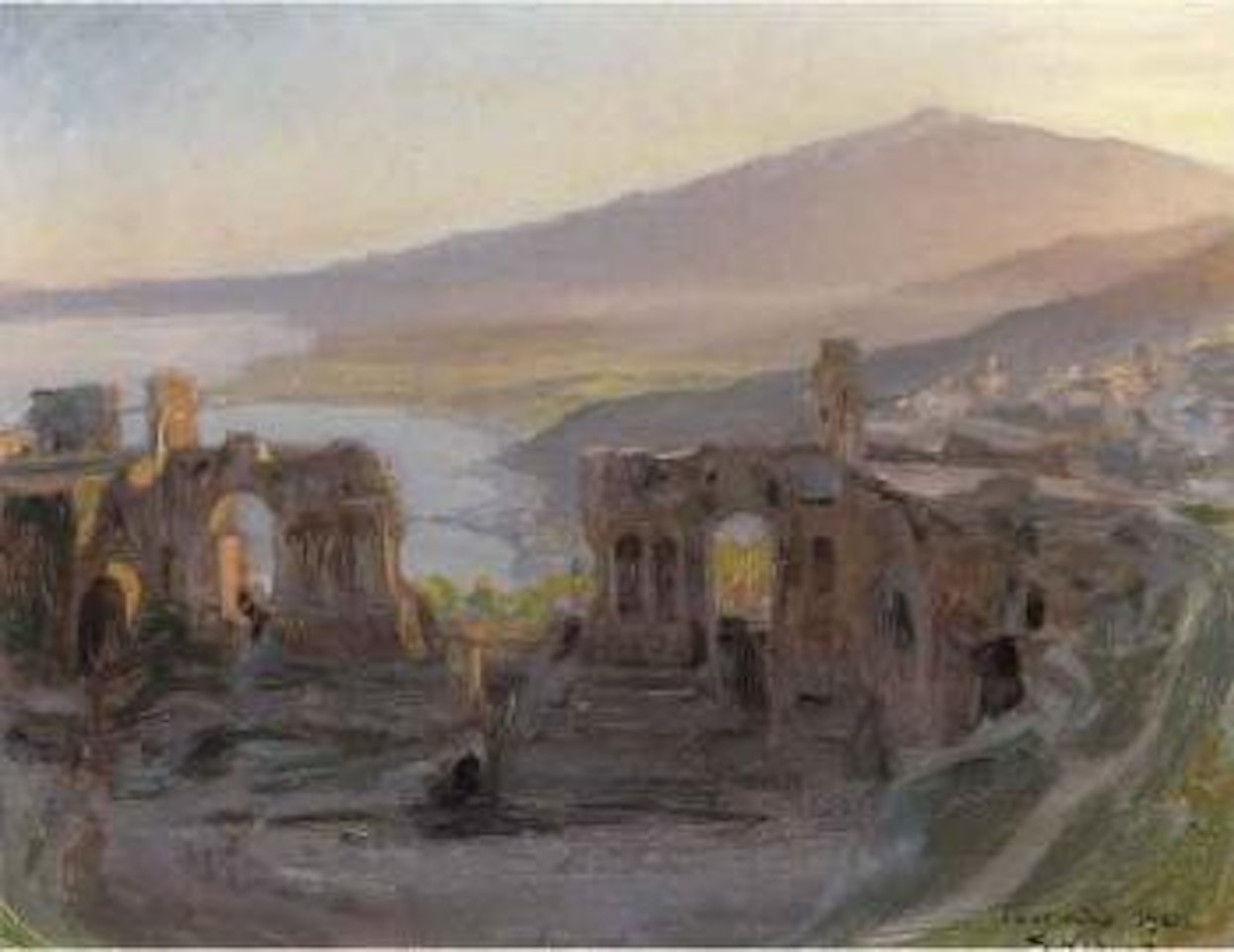 Evening landscape by the antique theatre in Taormina by Peder Severin Kröyer