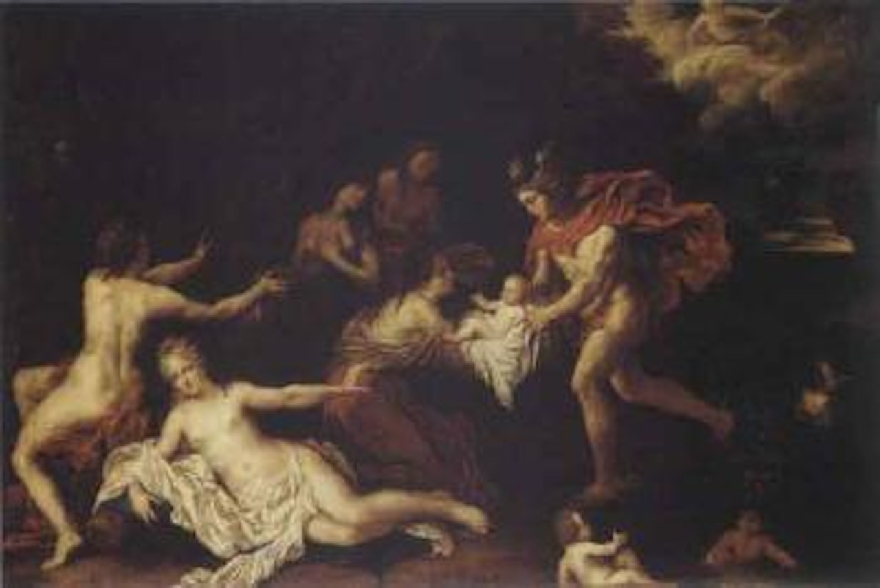 Mythological scene with Mercury watching a small child by French School