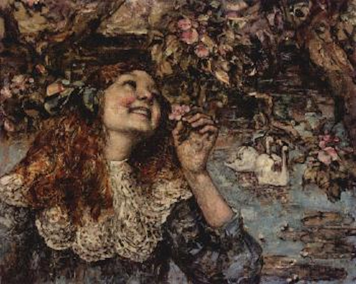 Young girl with swans by Edward Atkinson Hornel