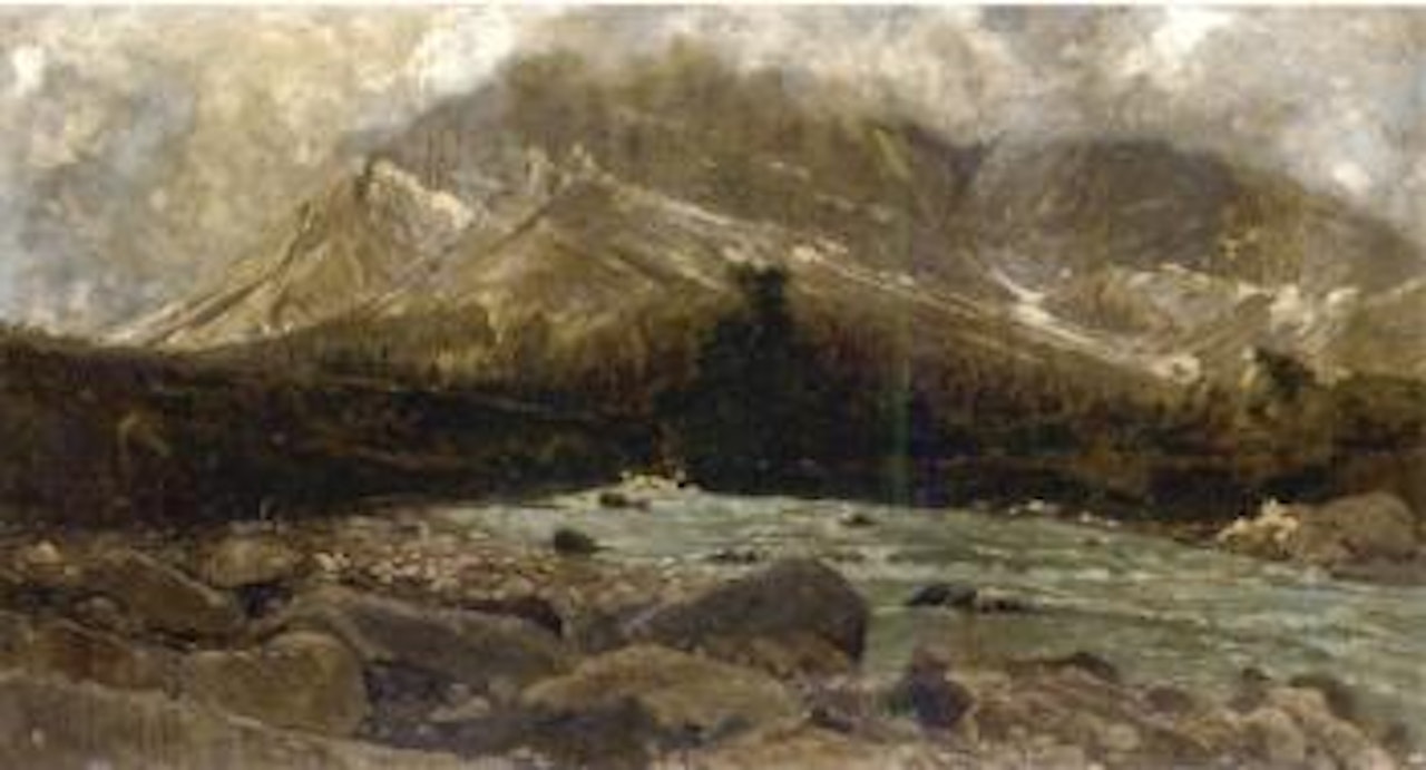 Paesaggio alpino con torrente by Guglielmo Ciardi