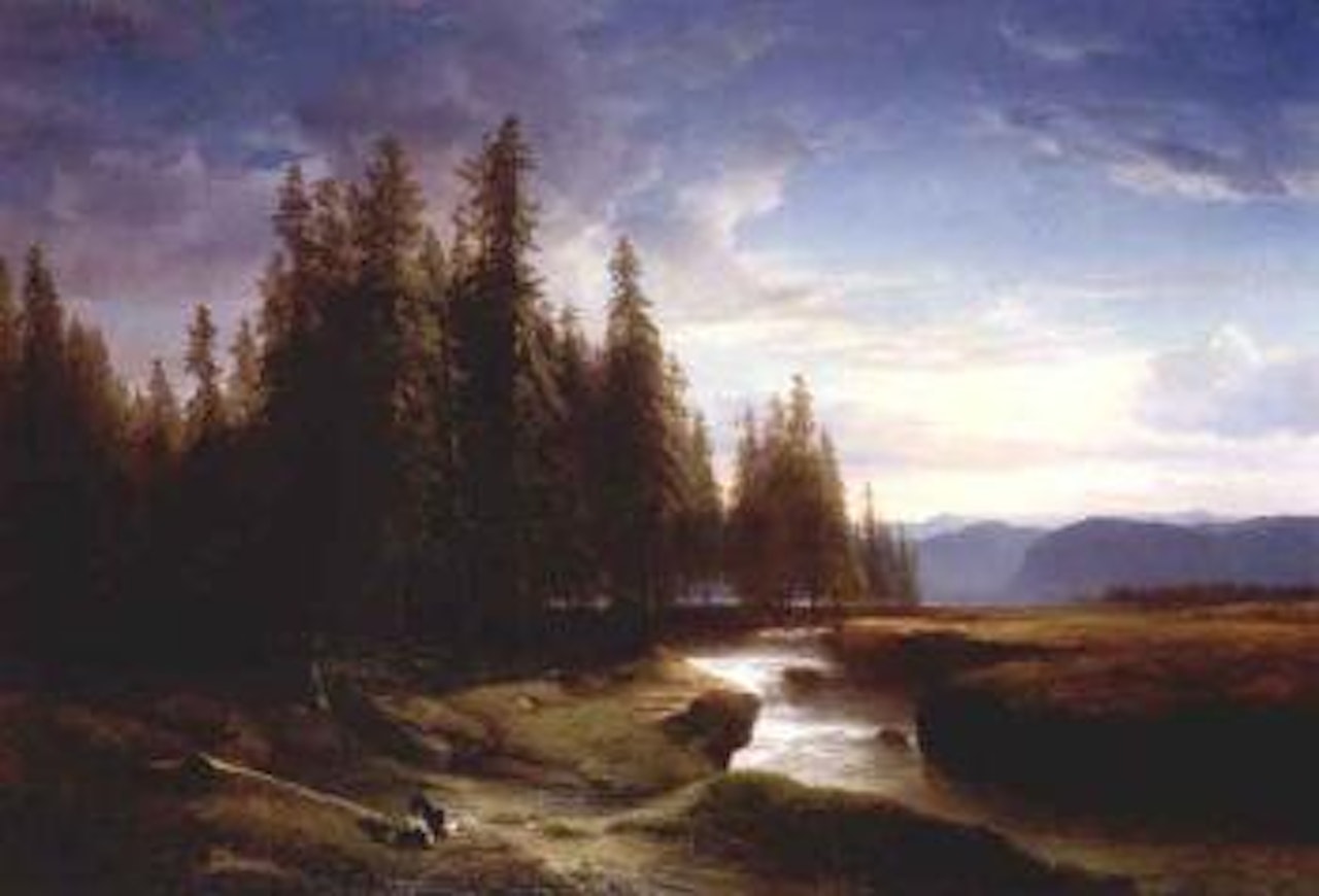 Chevres prs d'une riviere by Alexandre Calame
