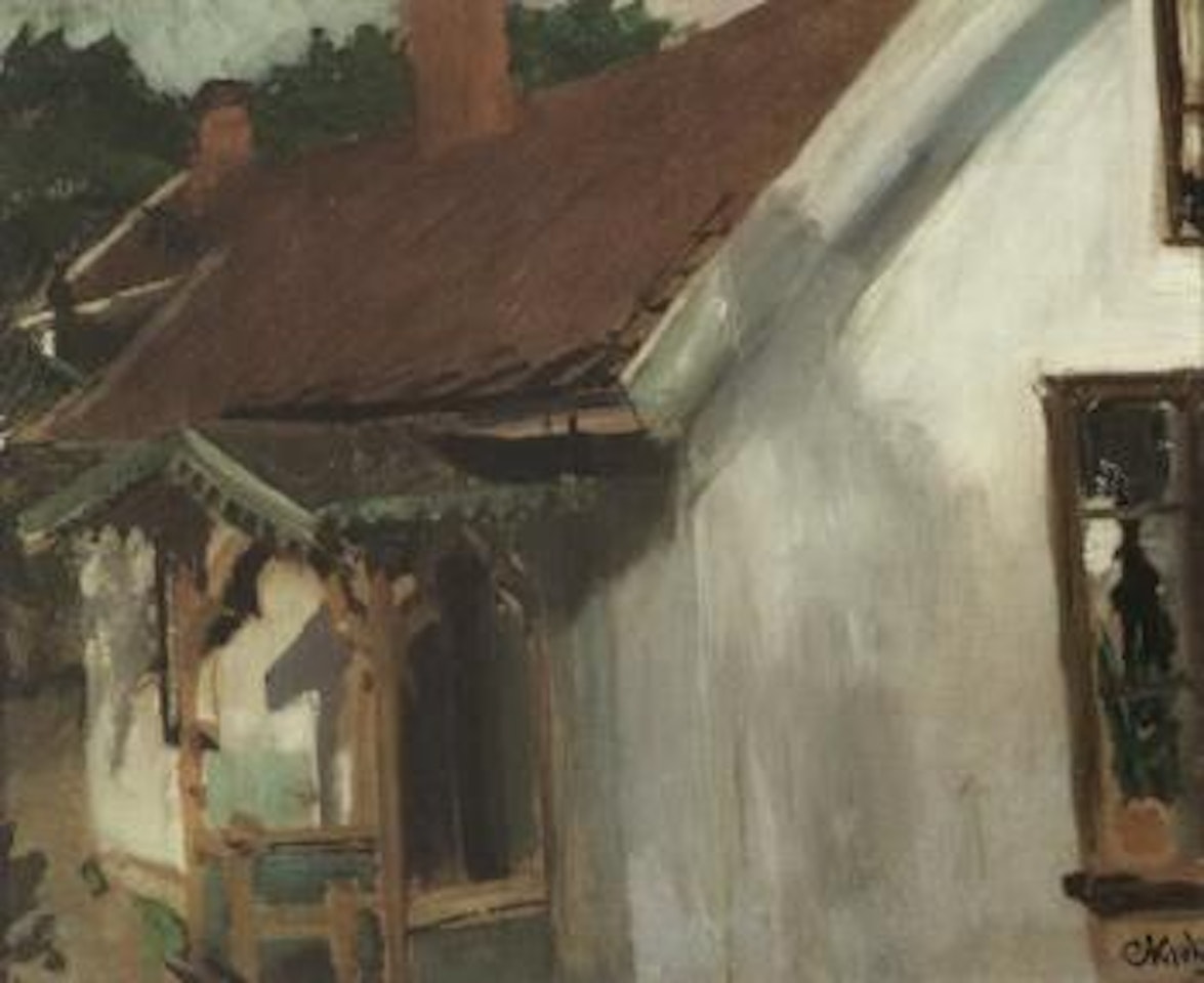 Outside the house, possibly at Brekkesto by Christian Krohg