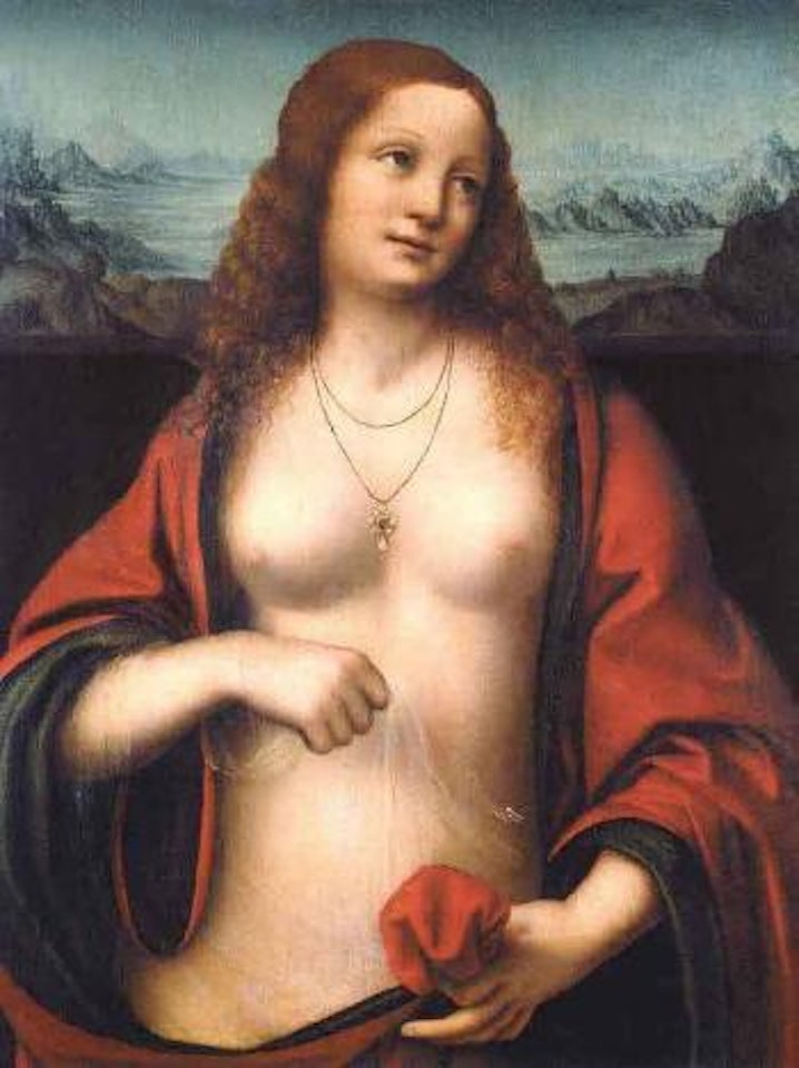 Female nude in red coat by Gianpietrino