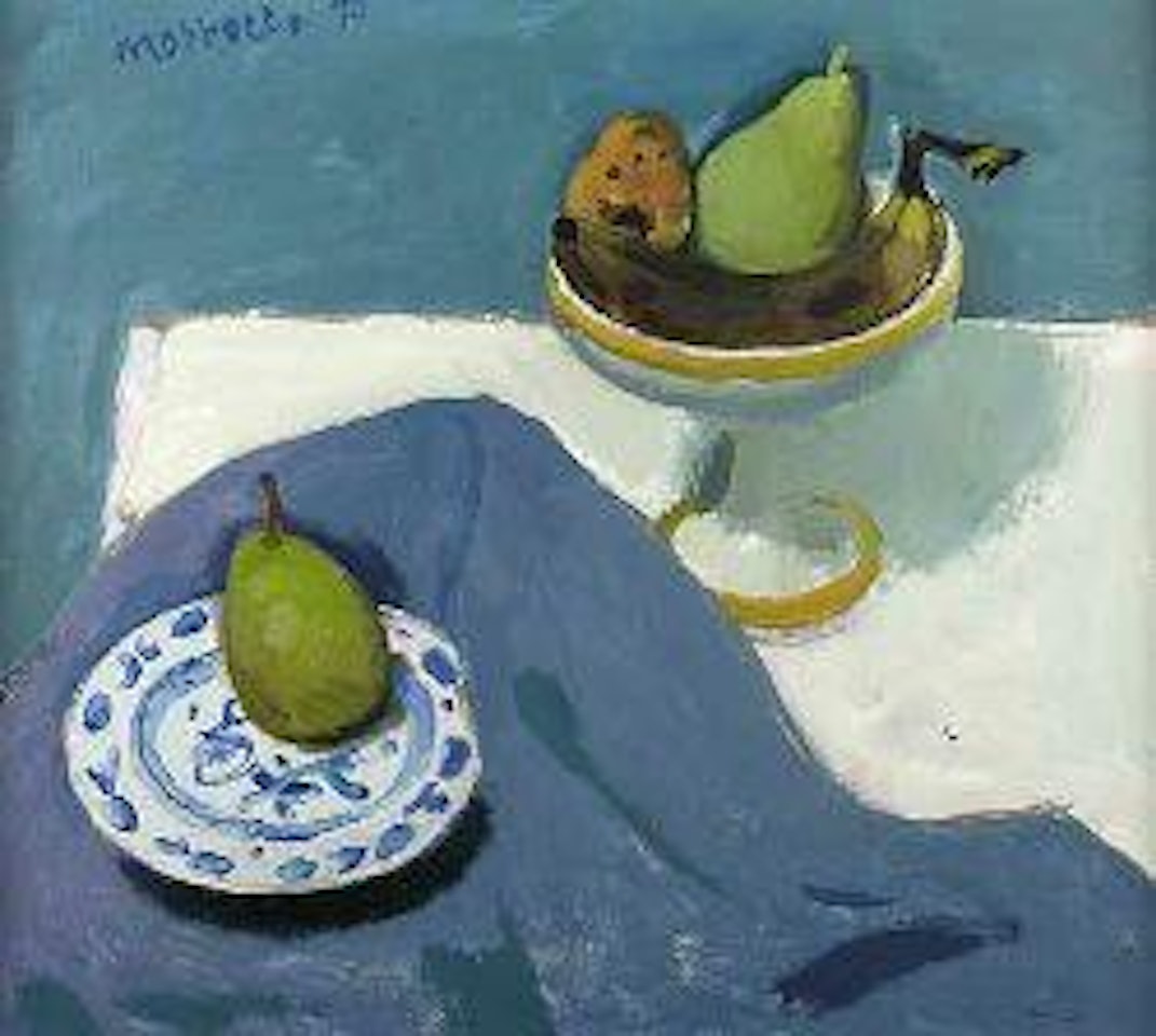 Still life with pear and banana by Alberto Morrocco