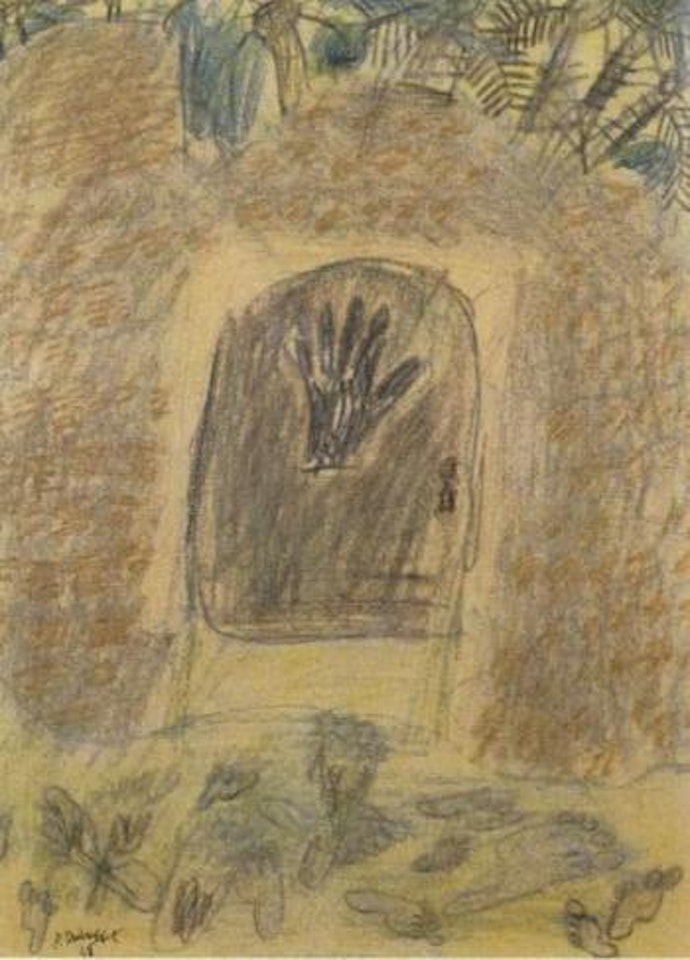 Porte de L'Oasis avec traces de pas dans le sable by Jean Dubuffet