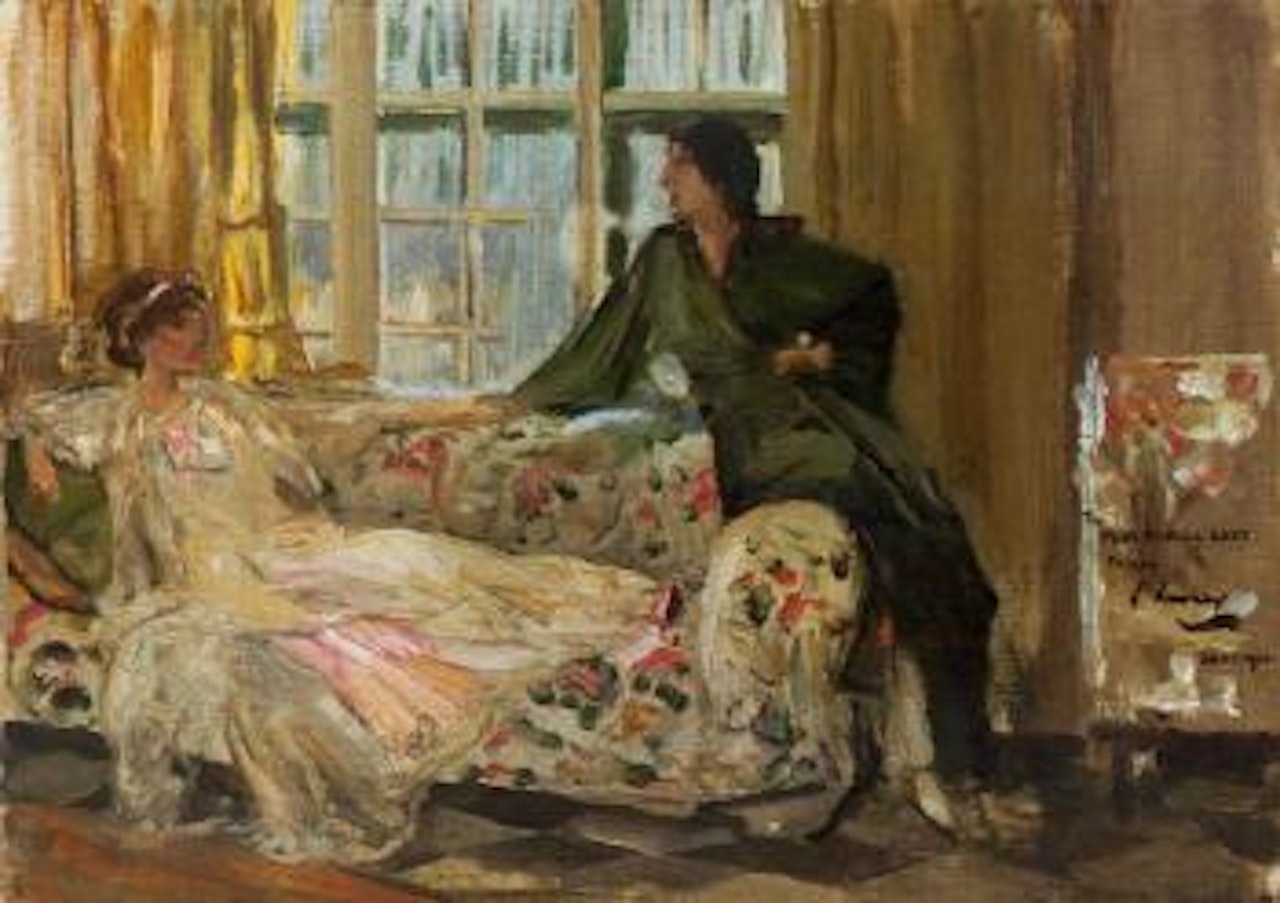 Two ladies talking on a sofa by John Lavery