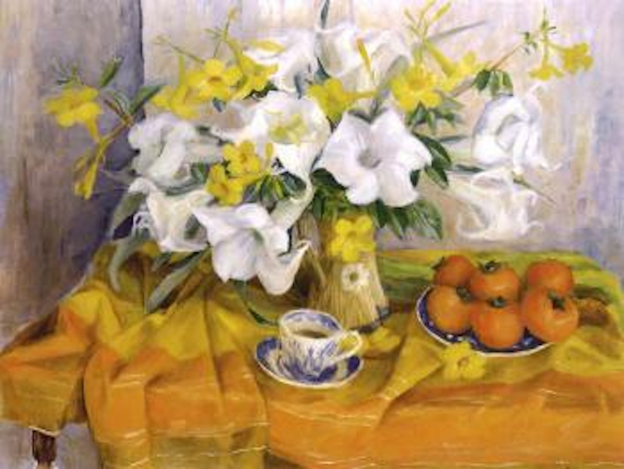 Flowers and persimmons by Margaret Hannah Olley