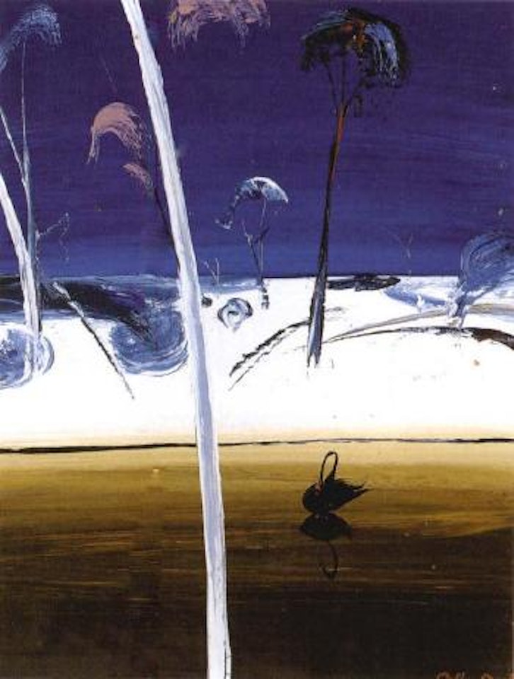 Black swan and sandy river bank by Arthur Merric Bloomfield Boyd