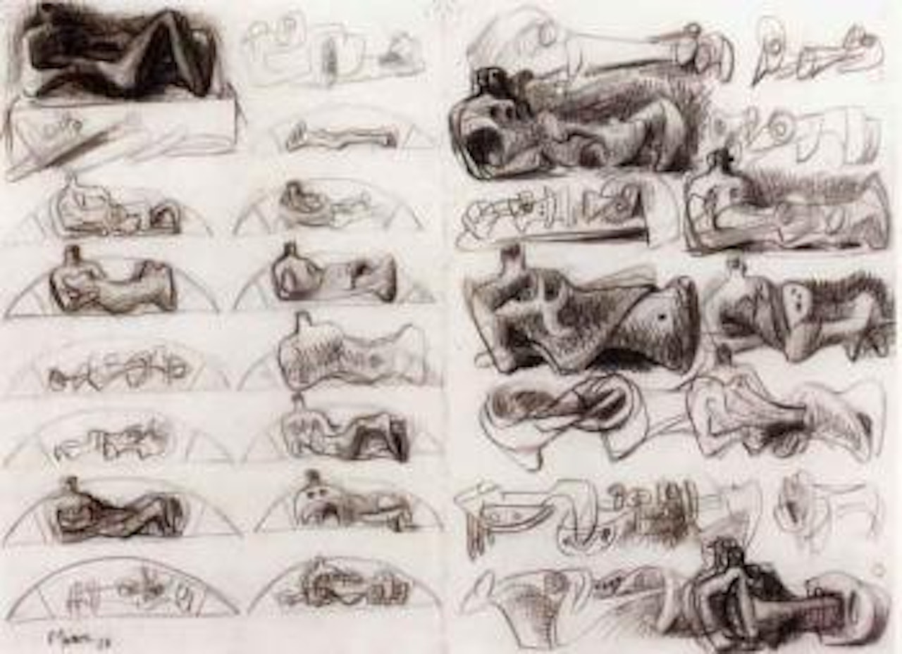 Drawing for sculpture, reclining figures by Henry Moore