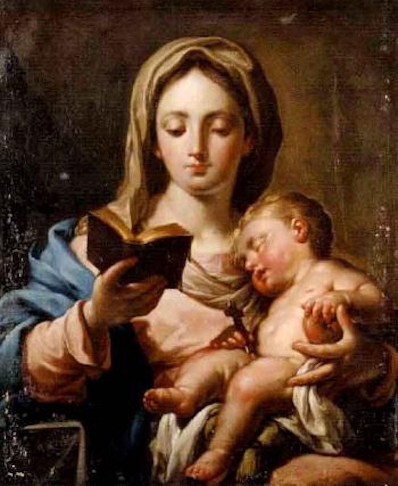 Madonna holding sleeping Infant Jesus and reading by Attributed to Carlo Maratta